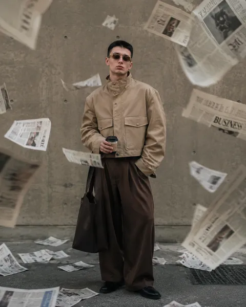 Ultra-realistic iPhone editorial photo of a stylish young man against a raw conc