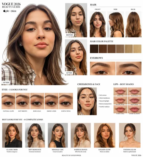 Ultra-realistic RAW 8K HDR Apple × Dior × Vogue 2026 beauty guide. Use the uploa